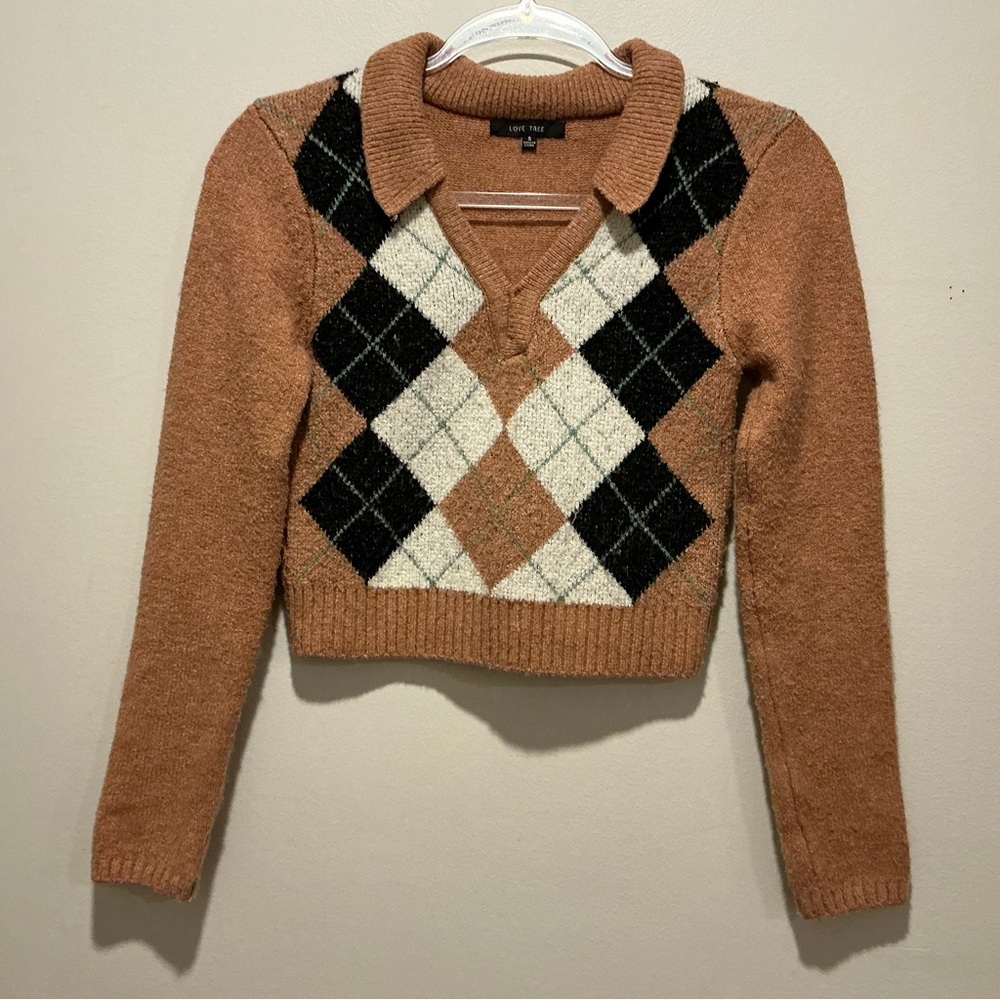 Love Tree Cropped collard sweater Size S